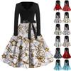 Women's Fashion Vintage Long Sleeve V-Neck Christmas Printed Evening Party Dresses Dresses
