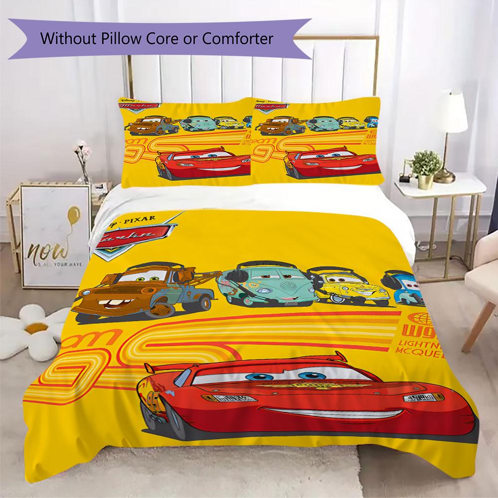 Lightning McQueen Cartoon Prints bedding, duvet cover and pillowcases, birthday gift (1 duvet cover + 2 pillowcases, pillow insert not included)JM001