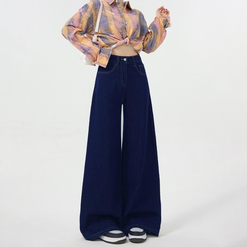 Персонализированные темно-синие свободные джинсы с широкими штанинами женские новые весенне-осенние джинсы с высокой талией тонкие и драпирующиеся подметающие пол