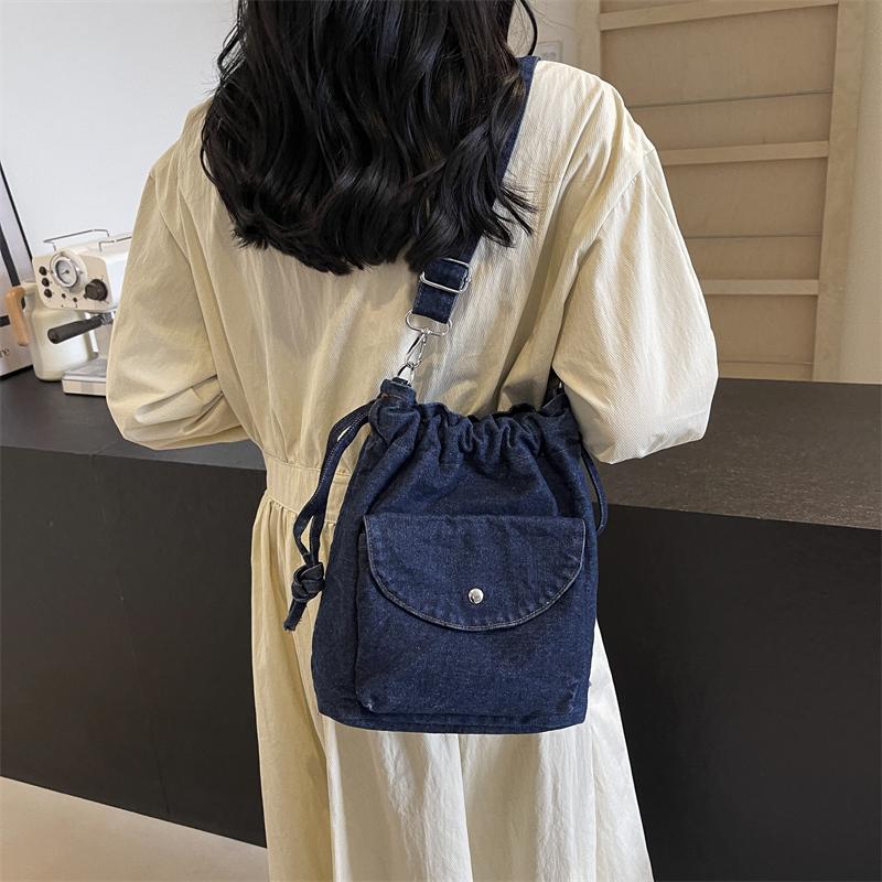 Плиссированная сумка-ведро Женская джинсовая сумка Маленькая сумка через плечо Сумка через плечо
