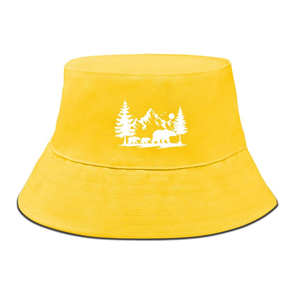 Bucket Hat With White Forest Mountains Print , Animal Fisherman Hat Solid Color Beach Simple Beach Cap