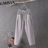 GMXIA Летние женские брюки повседневные хлопковые льняные брюки свободные прямые брюки шаровары с девятью точками