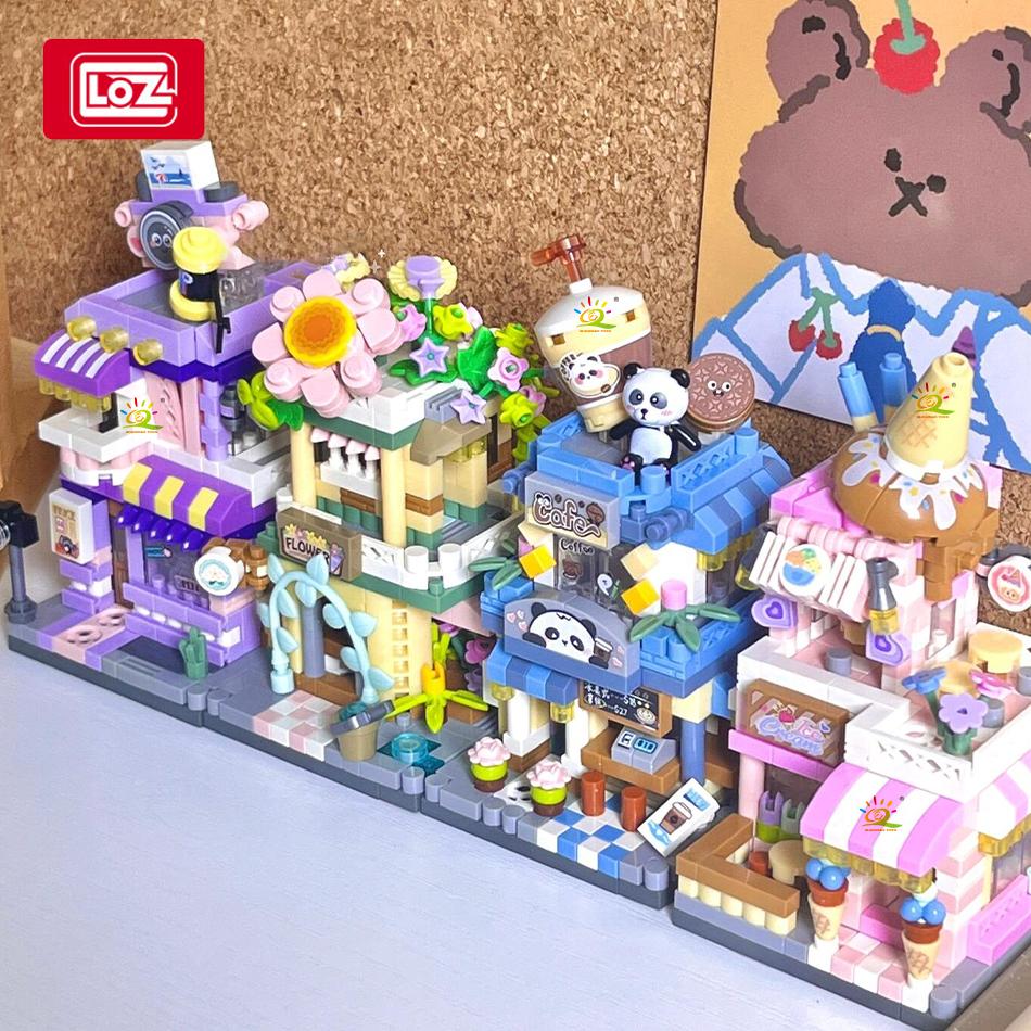 City Street View Series Panda Coffee Shop House MOC Model Building Block Set Creative Flower Shop Bricks Boy Toys Kid