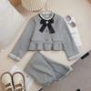 Girls' 2024 Korean-Style Bow Lace Top & Wide-Leg Pants Set