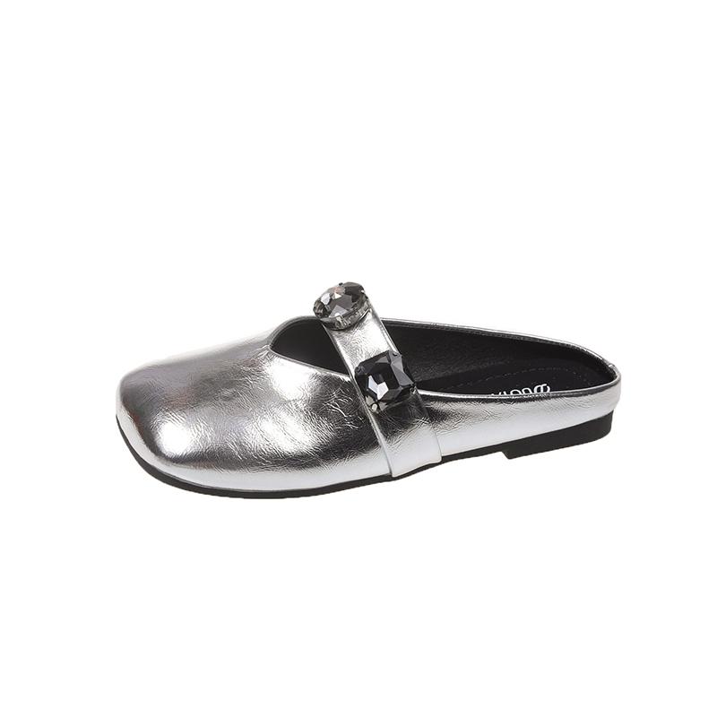 Модные осенние новые тапочки Baotou, женские модные туфли с квадратной головкой, мелким носком, ромбовидной пряжкой, мягкой подошвой, нескользящие туфли на плоской подошве