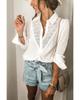Azura Exchange Lace Hollow-out Splicing Crinkled Shirt