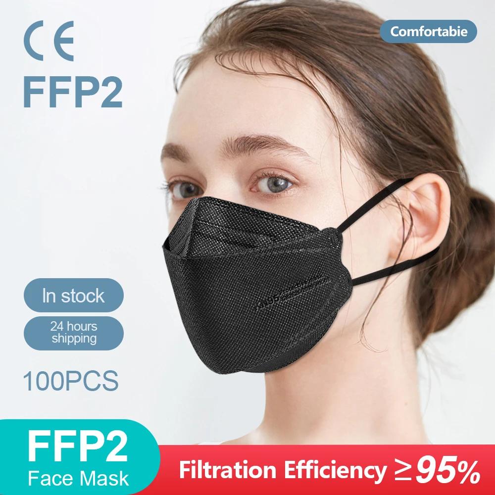 Взрослая маска KN95 FFP2 в форме рыбы, 4 слоя черной ткани, маска для рта Mascarillas FPP2, респиратор с фильтром KN95, маска ffp2