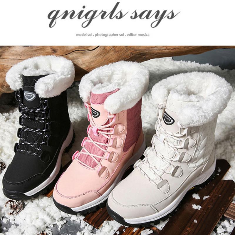 Fashion Women's High-top Outdoor Snow Boots Winter Warm Non-slip Sole Mid-calf Boots Plus Velvet Thickening Large Size Women's Shoes