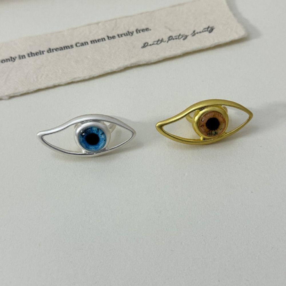 Korean Style Blue Eye Finger Buckle Geometric Gothic Rings Retro Demon Eye Rings  Couple