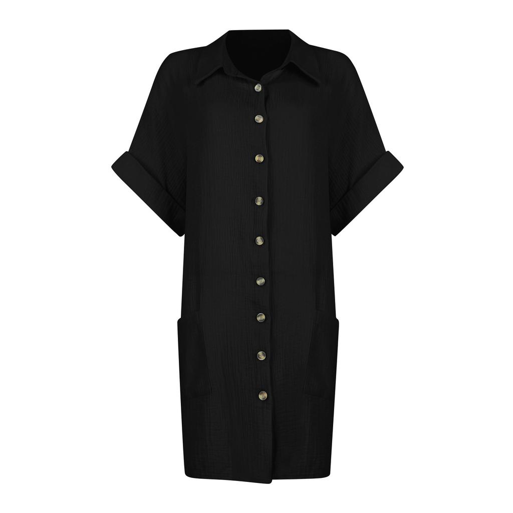 Модное женское летнее повседневное платье на пуговицах с коротким рукавом и v-образным вырезом
