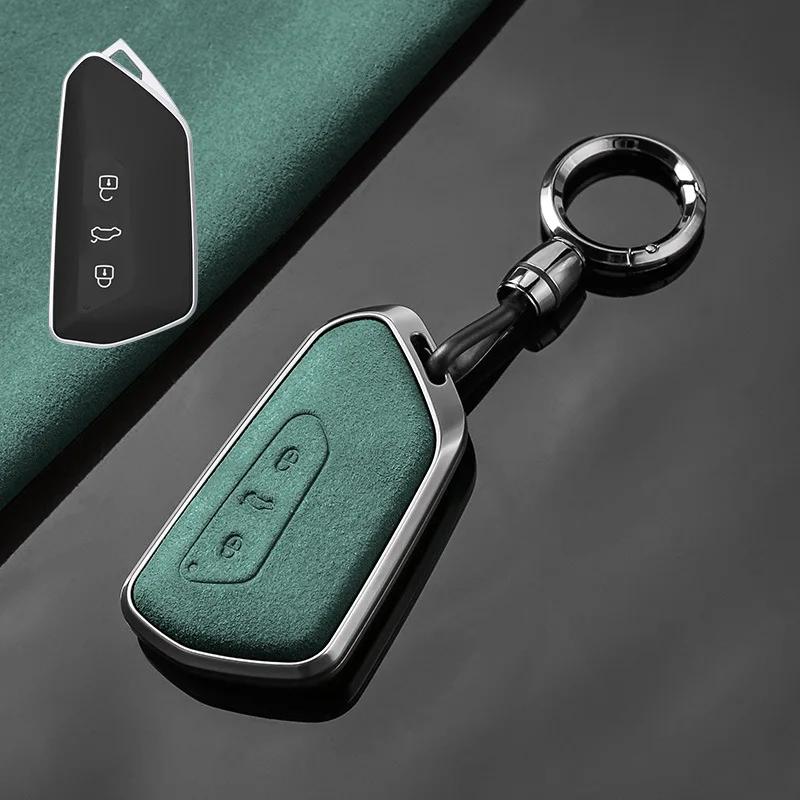 Interior Mouldings Aluminum Alloy Turn Fur for VW Volkswagen Golf 8 Mk8 2020 Skoda 3 Button Smart Remote Car Key Case Cover Ring
