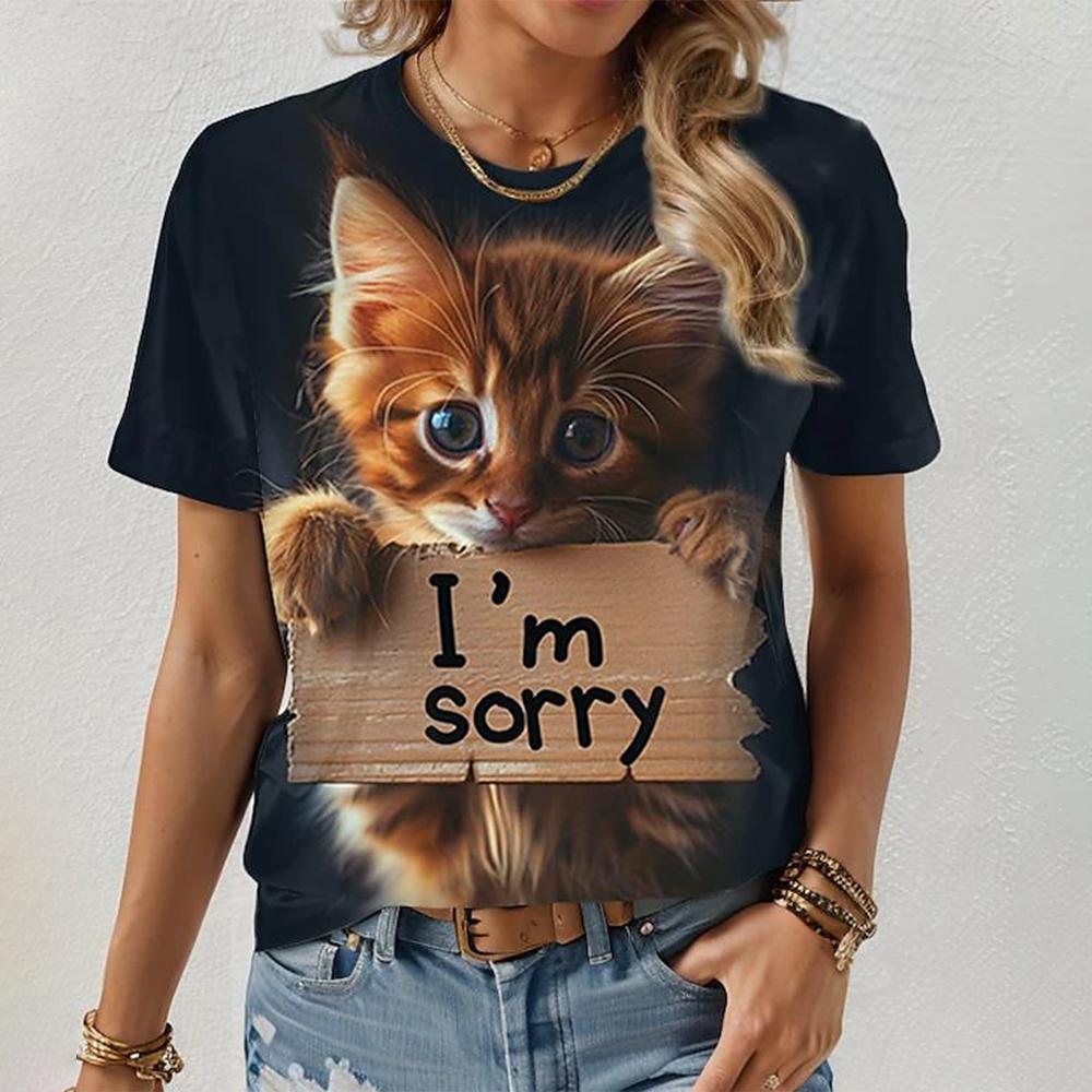 Новая женская повседневная футболка с коротким рукавом, летняя блузка с 3D цветочным принтом, футболка с круглым вырезом и коротким рукавом