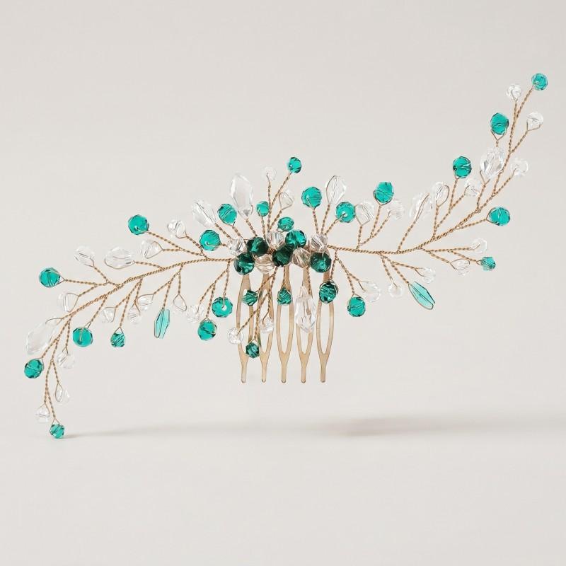 Elegant Green Crystal Leaf Hair Comb Wedding Birthday Party Office Wear Handmade Luxury Accessory