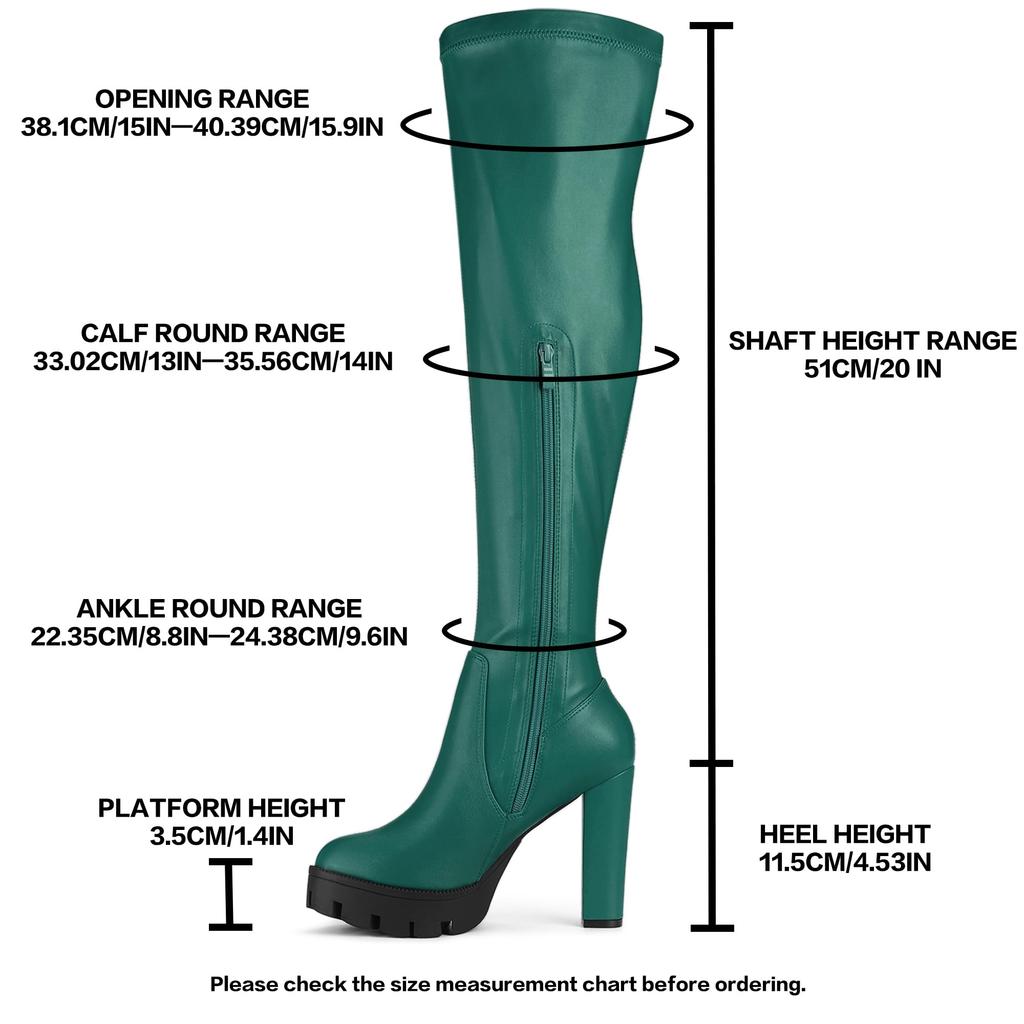 Allegra K Women's Knee-High Platform Boots with Chunky Heels, Green, Size 24.0 cm