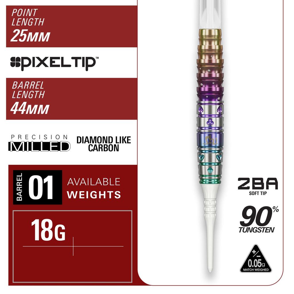 Target Japan PRIME SERIES MAYO GEN7 Mayuko Morita Tungsten 2BA Soft Tip Darts 2BA SOFT TIP 6 Shape Flights and 2BA SOFT TIP DARTS 90% K-Flex Set, 18g,