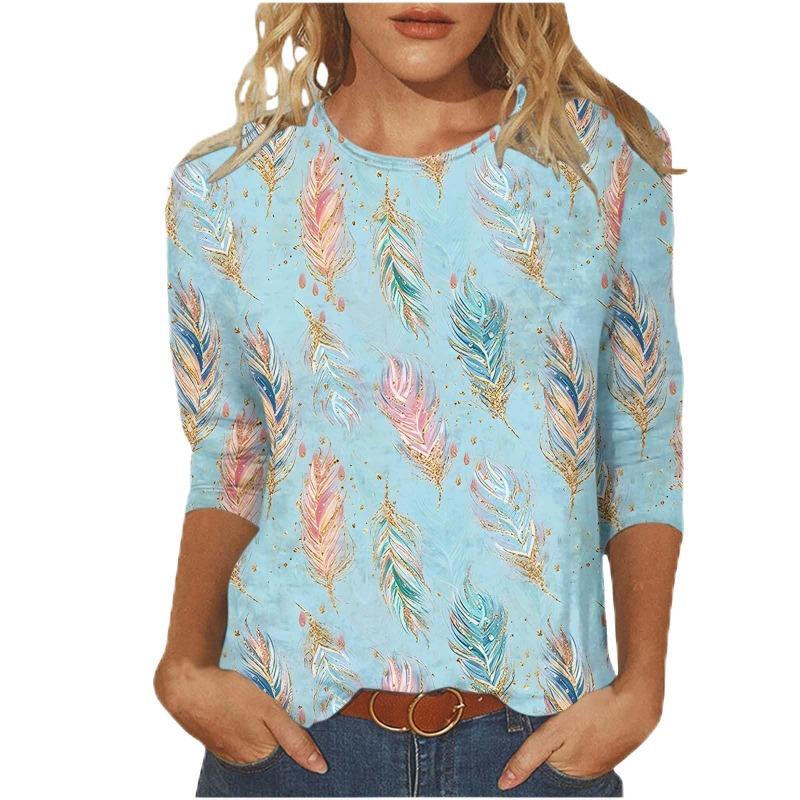 Женская футболка с 3D-принтом, винтажным цветочным принтом, повседневная, с длинным рукавом, круглым вырезом, обычный топ, с повседневным принтом, розовая, весна и осень