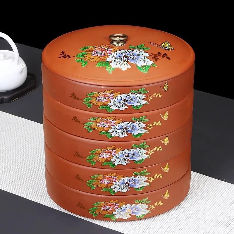Коробка для хранения чайных лепешек, многослойная керамика, герметичный контейнер для хранения закусок, элегантный принт, органайзер для кофейных зерен в форме ореха