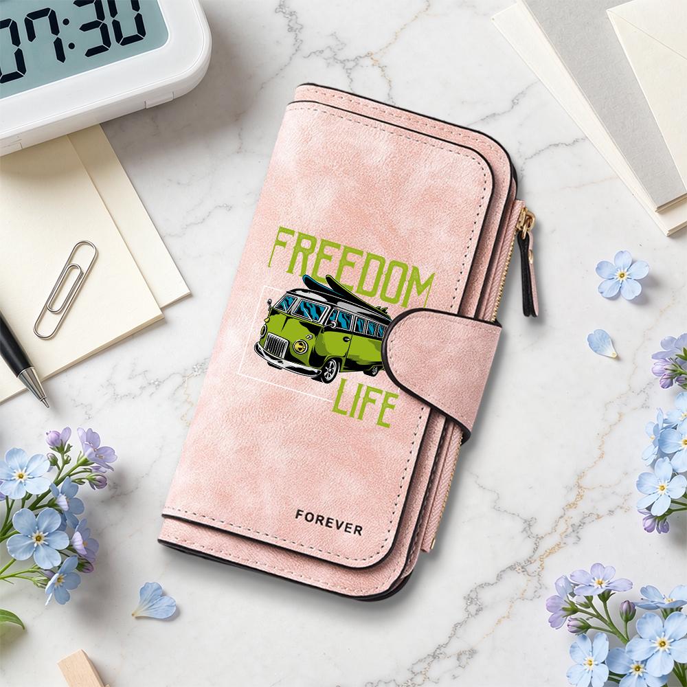 Retro Van Printed Long Wallet Fashion Daily Casual Card Holder Portable Coin Purse for Men Women