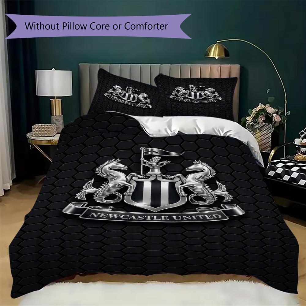 Newcastle United FC Pattern Bedding uilt Set uilt Cover Pillowcase Home Decoration Birthday Gift (1 * duvet cover + 2 * pillowcase without core)