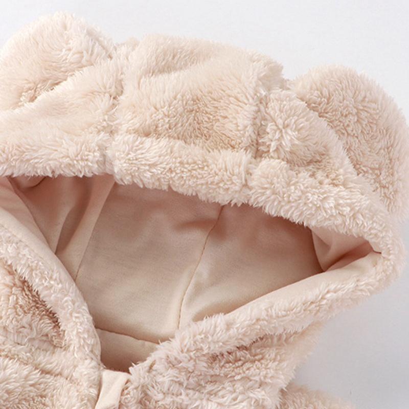 Infant Baby Hooded Romper Plush Jumpsuit