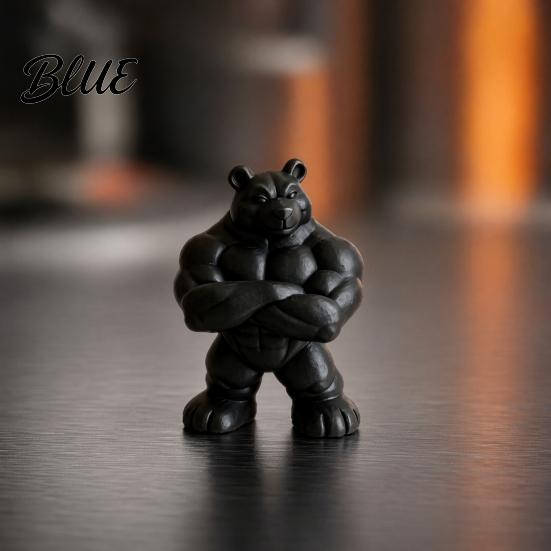 Детализированная мышечная фигура медведя, 3D-печать, матово-черный фитнес-орнамент для офиса, статуэтка на книжную полку, декор для спортзала, компактный вдохновляющий подарок