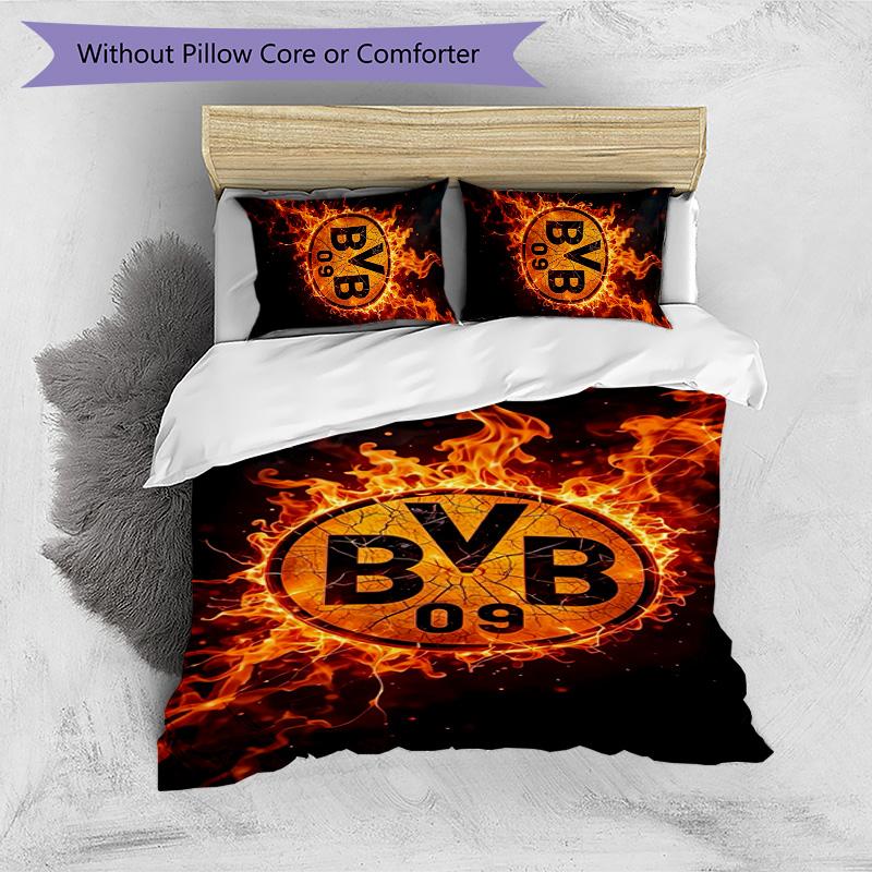 Borussia Dortmund Pattern Printed 3PCS Bedding Set Soft Skin-Friendly Washable Duvet Cover & Pillowcases Set All Season Bedroom