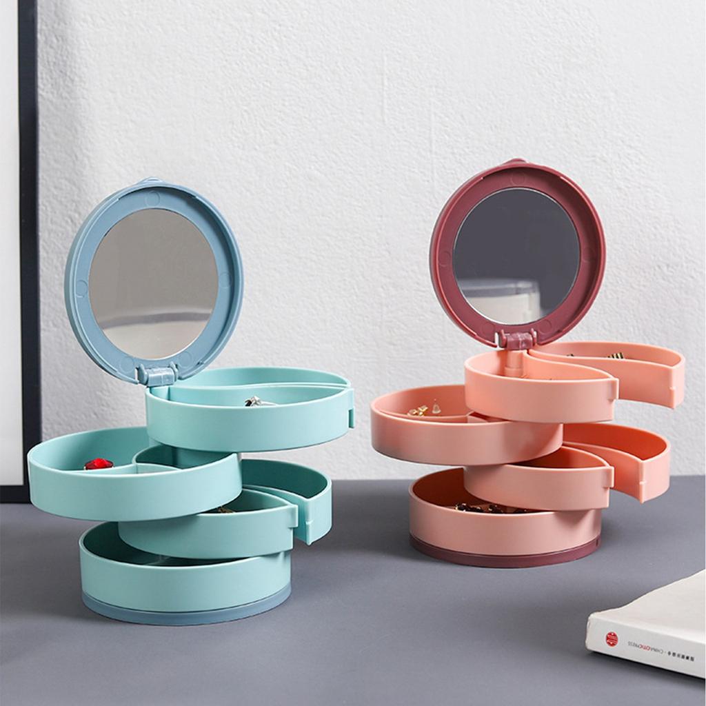 Ящик для хранения ювелирных изделий большой емкости, 4-слойный вращающийся лоток для хранения аксессуаров для ювелирных изделий с крышкой, коробка для макияжа