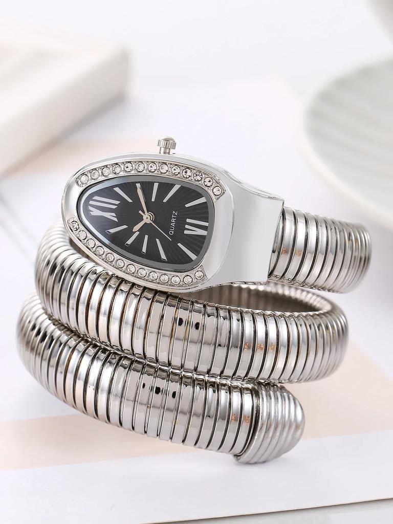 1 шт.-Змеевидные Роскошные Модные Женские Кварцевые Часы: Высококачественный шедевр для запястья с бриллиантовой инкрустацией