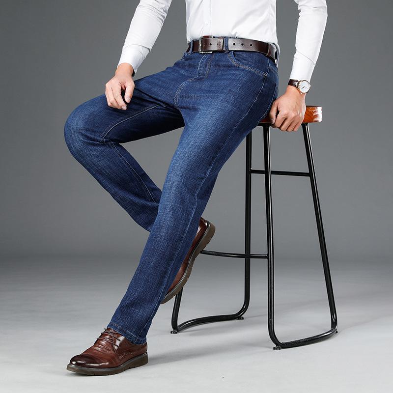 Jeans Men'S Autumn Cotton Elastic High Waisted Denim Pants Simple And Atmospheric Men'S Business