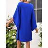 Летнее круглое шея накидка с коротким рукавом свободные женские повседневные платья элегантное синее платье больших размеров для женщин модное винтажное однотонное женское короткое платье 25913