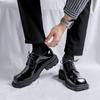 Мужские лакированные туфли дерби с квадратным носком - Черные, Блестящие, Повседневные, Британский и Корейский стиль, Увеличивающие рост, Летняя мода