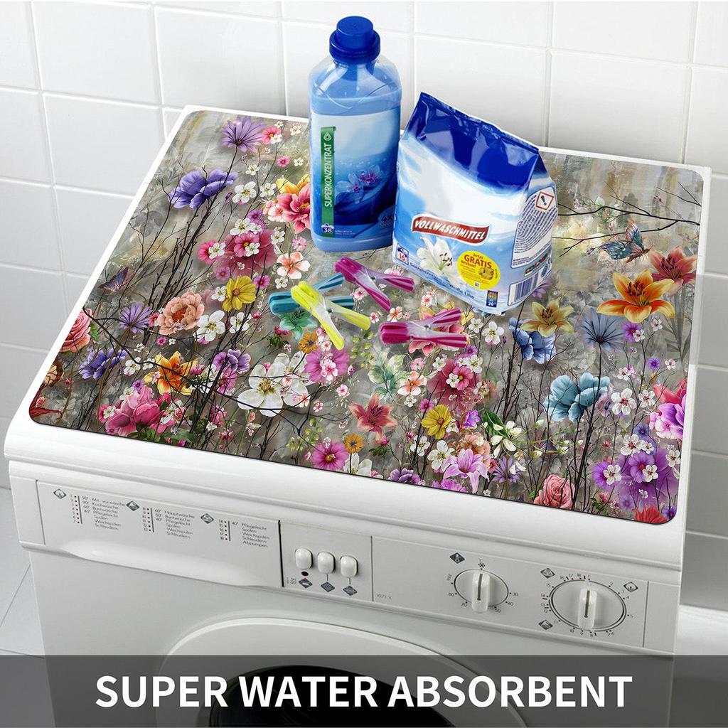 Красочный цветочный пылезащитный коврик для стиральной машины - Нескользящий, простой в уходе и солнцезащитный.