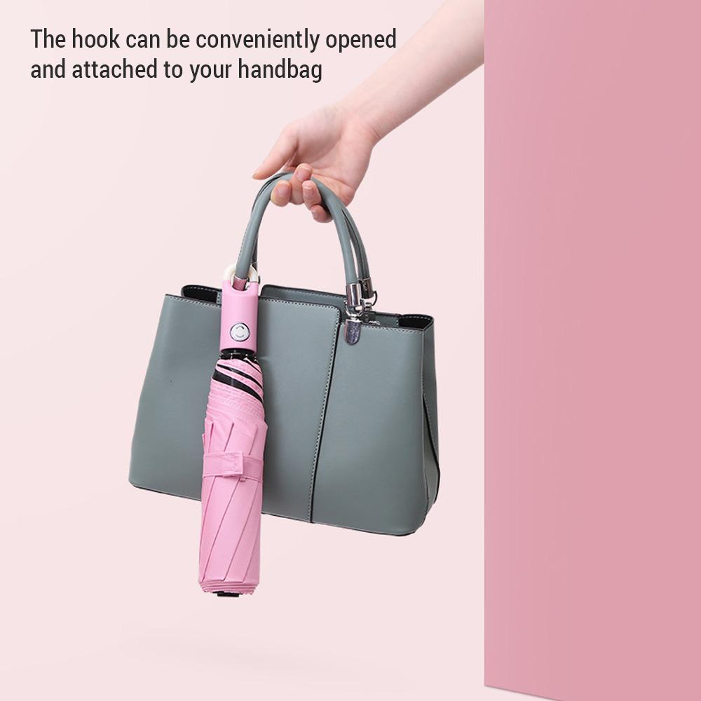 Автоматический одноцветный зонт 8K, 3-складной ветрозащитный зонт от солнца с вращающейся на 360 градусов ручкой-крючком