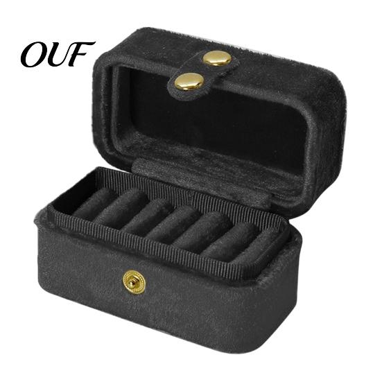 Small Velvet Earring Holder Portable Ring Box, Multi Slot Jewelry Case, Simple Style Exquisite Gift Box Metal Snap Closure Organizer for Rings