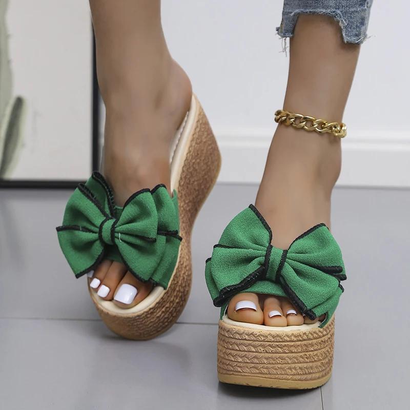 2024 Hot Seller Women Slippers Fashion Toe Summer Shoes Butterfly-knot High Heels Women Slides Platform Wedges Ladies Women Shoe