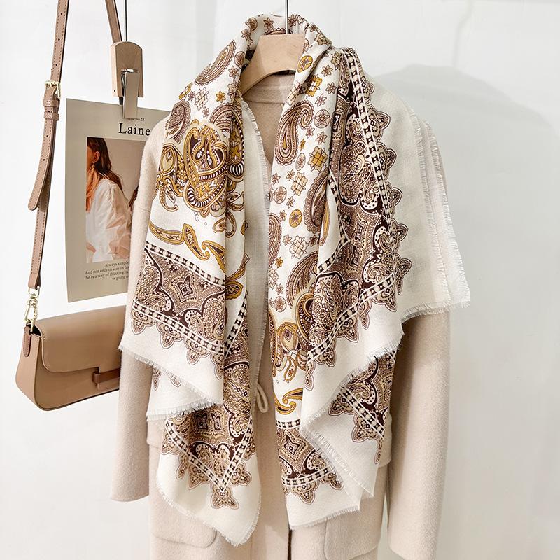 Mother's Day Design Sense Fashion Gift Personalized Cashew Flower Print Outer Shawl Retro Elegant Temperament Scarf