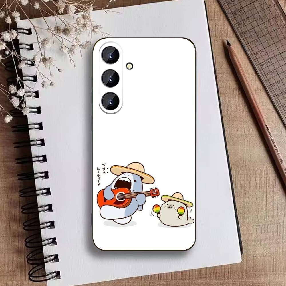 D-Cute Shark Phone Case For Samsung Galaxy A73,21,22,32,71,53,52,51,80,5G Soft Black Cover