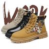 Fashion Yellow Men's Motorcycle Boots Casual Platform High Top Boots Outdoor Street Biker Shoes Men Leather Ankle Boots for Men