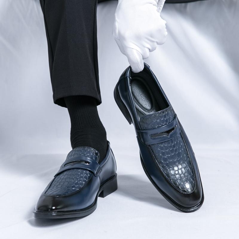Fashion Solid Color Casual Loafers Mens Woven Pattern Patent Leather Dress Casual Shoes Wedding Dress Business Wedding Party Formal Shoe