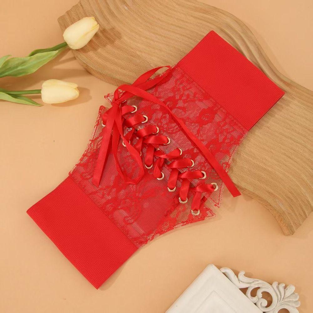 Flower Embroidery Slimming Body Waist Belts Transparent Lace Elastic Waistband Versatile Dress