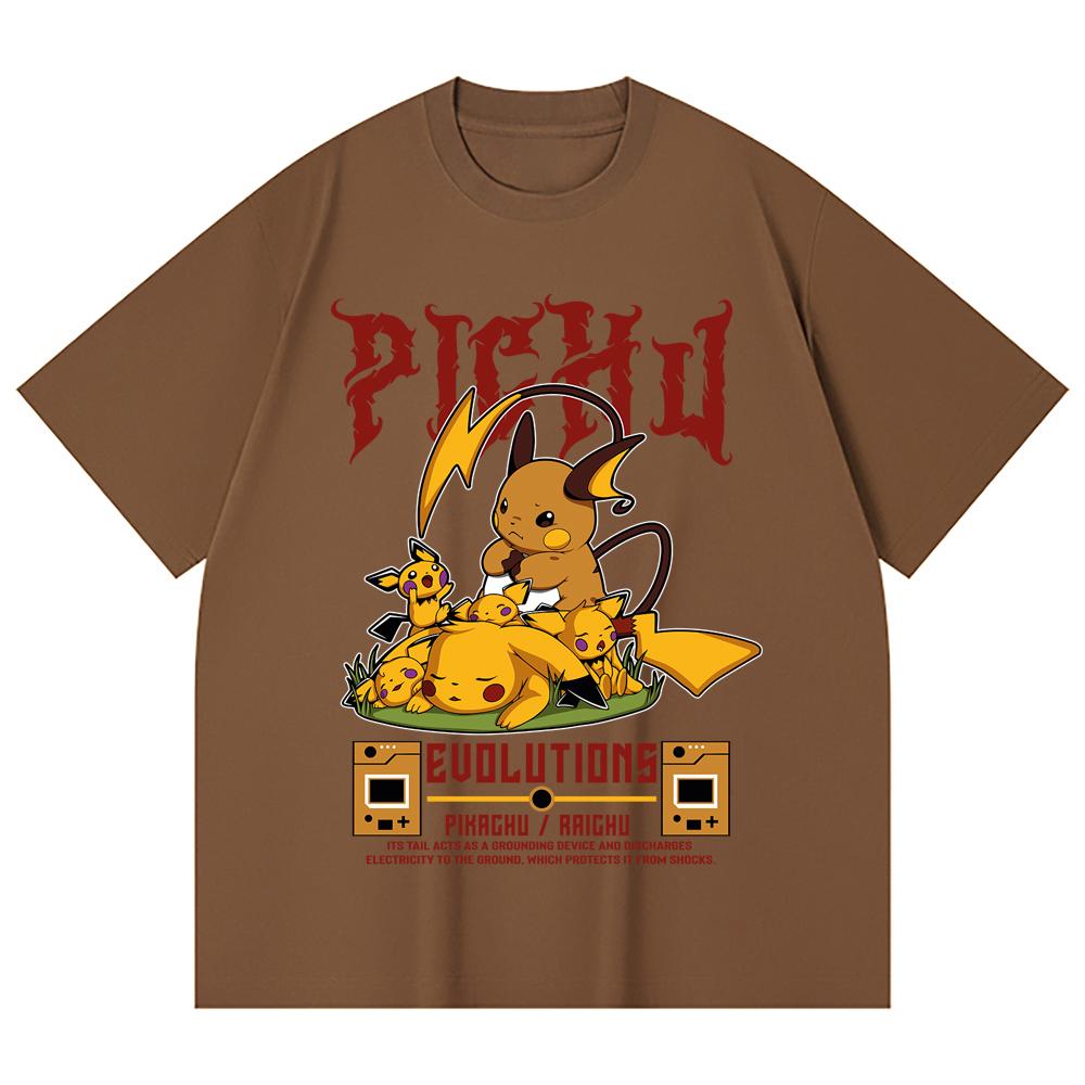 230 Gsm 100% Cotton Pokemon V18 Pikachu Evolutions Print Unisex Heavy Cotton T Shirt