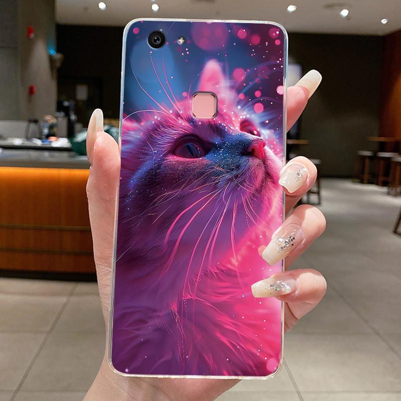 Чехол для Vivo V7 1718 V7+ V 7 Plus 1716 Прозрачный Чехол Эстетичный Милый Мультяшный Кот Модный Мягкий Прозрачный Силиконовый ТПУ Задняя Крышка