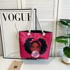 Canvas Tote Bag For Women With Creative Print And Spliced Design For Casual Travel