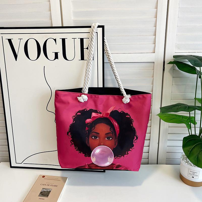 Canvas Tote Bag For Women With Creative Print And Spliced Design For Casual Travel