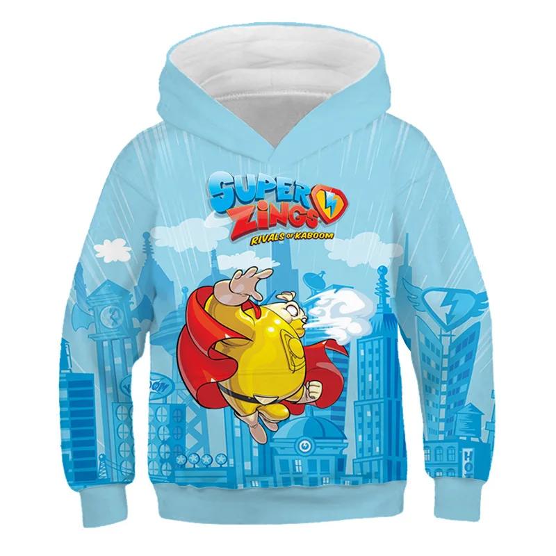 Дети Super Zings Красные повседневные толстовки с капюшоном для мальчиков и девочек с мультяшным принтом Пуловеры Весна Осень Дети Аниме Игра Superzings Толстовка