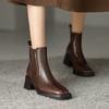 Осенние и зимние ретро короткие сапоги женские 2024 новые натуральная кожа толстый каблук квадратный носок ботинки челси высокие каблуки женские туфли