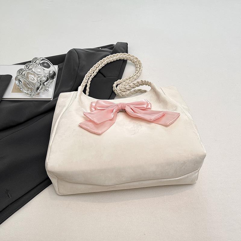 Fashion Cute Chic Pink Bowknot Tote Bag Female Soft PU Leather Ladies Large Handbag Korean Commuter Shoulder Bags Novelty Purse