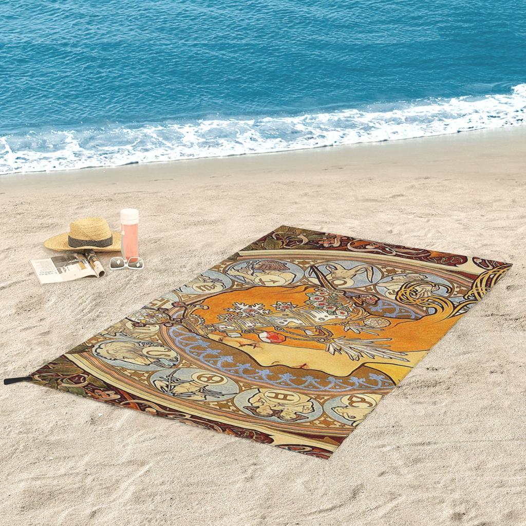 Alphonse Mucha Zodiac Art Nouveau Woman Beach Towel Soft Microfiber Quick Dry Absorbent Quick Towels For Swimming
