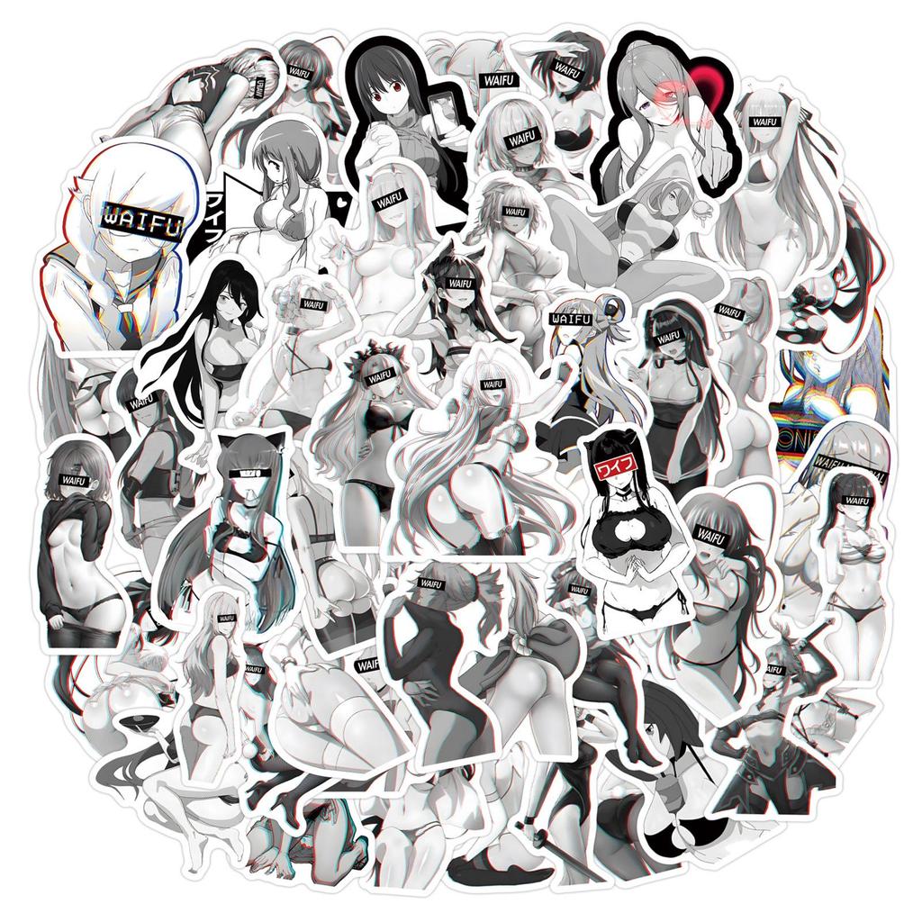 55 Sexy Anime Girl Stickers for DIY - Black and White Water Cup & Phone Decor