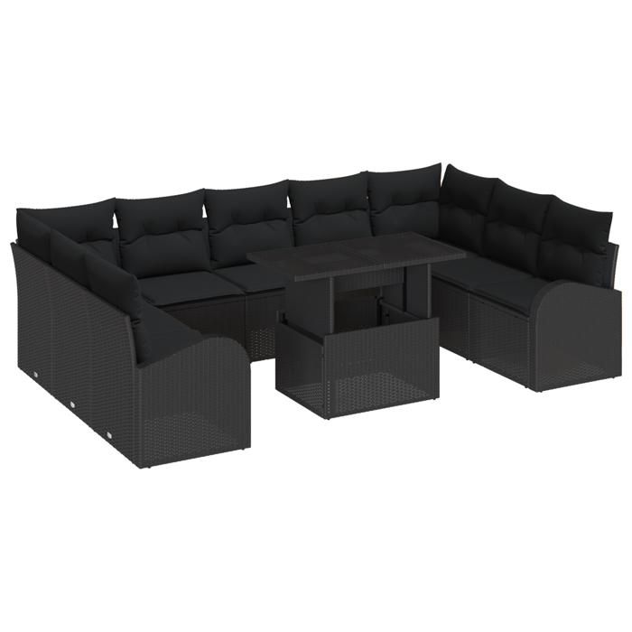 VidaXL Ensemble de canapé de jardin 10 pièces avec coussins noirs en rotin poly 3348709